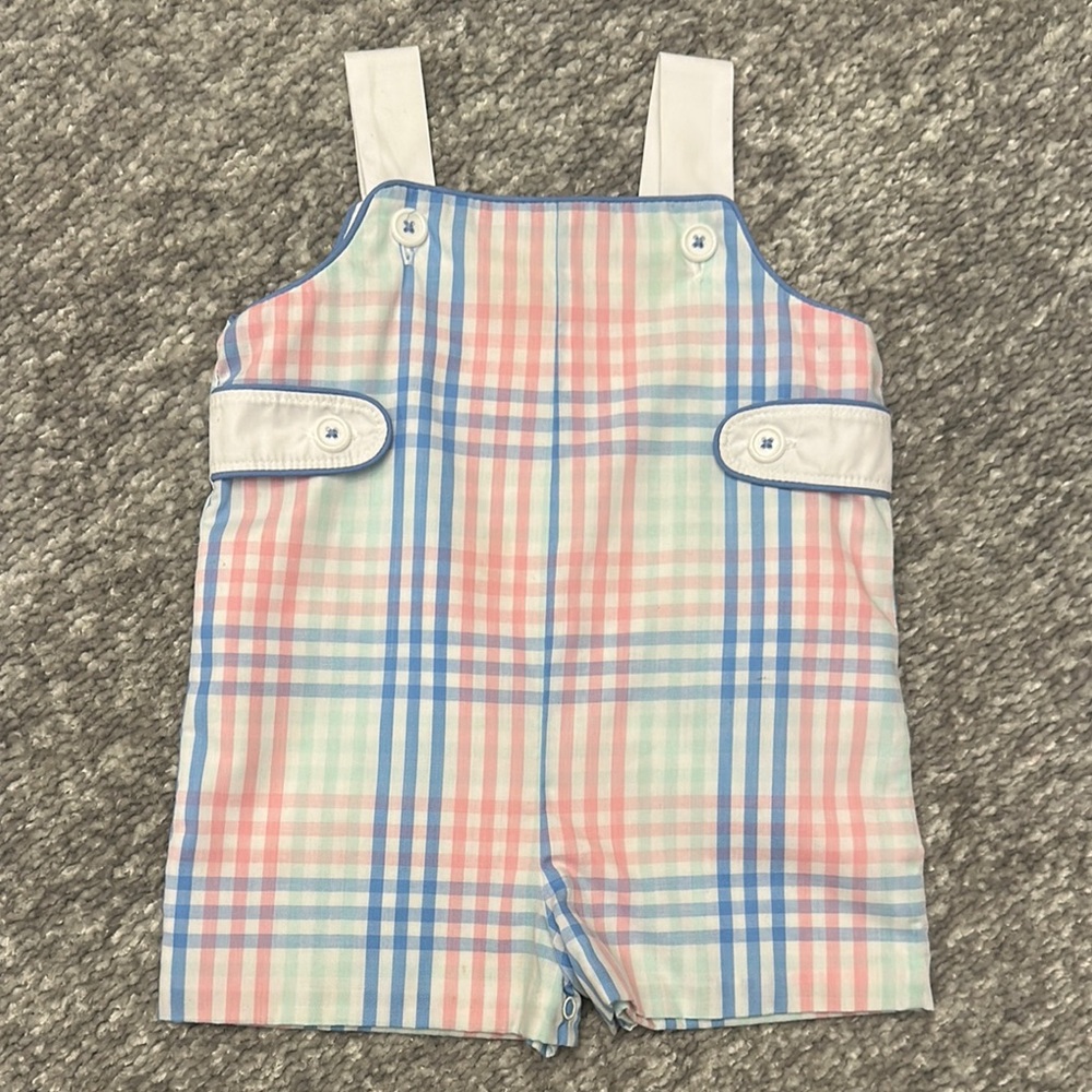 The Beaufort Bonnet Co pastel plaid Overall romper  0/6